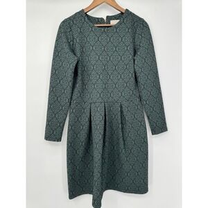 Trucco Green Black Geometric Damask Long Sleeve Pleated Knit Dress EUR 42 MEX 32